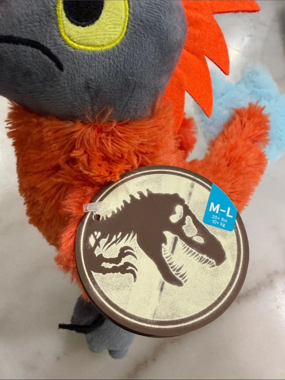 Bark Jurassic World Orange Plush Bird Dog Toy M/L Pyroraptor Crinkle Squeak Toy